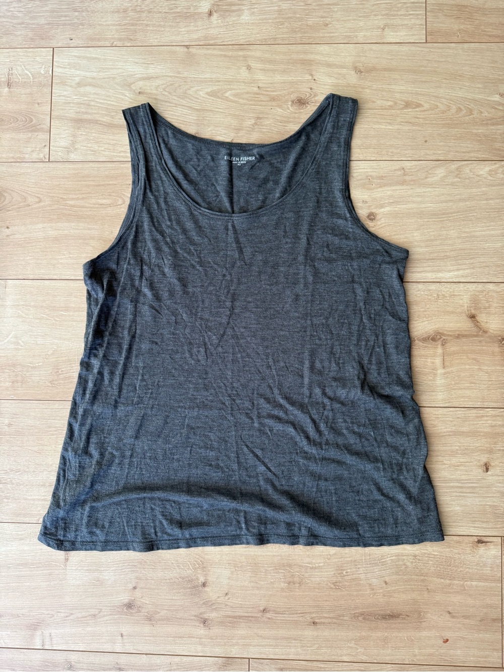 Eileen Fisher Charcoal Silk Cotton Tank XS Scoop Neck Minimalist Layering Top